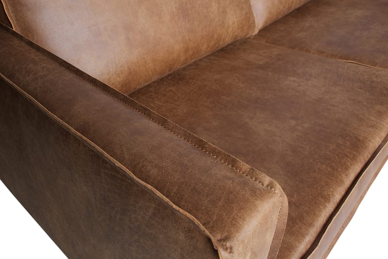 Lissbon 3-seter Høyre L-formet Hjørnesofa med Sjeselong 266 cm i Lær - Konjakk - Møbler - Sofaer - Sofa med sjeselong