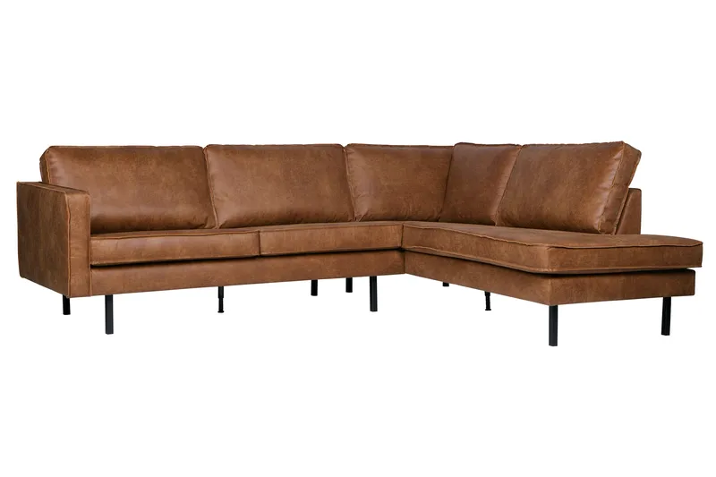 Lissbon 3-seter Høyre L-formet Hjørnesofa med Sjeselong 266 cm i Lær - Konjakk - Møbler - Sofaer - Sofa med sjeselong