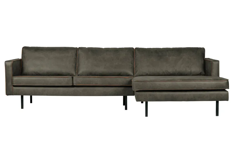 Lissbon 3-seter Høyrevendt L-formet Sofa med Sjeselong 300 cm i Lær, Grønn