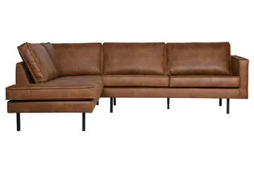 Lissbon 3-seter Venstre L-formet Hjørnesofa med Sjeselong i Skinn - Konjakk - Møbler - Sofaer - Sofa med sjeselong