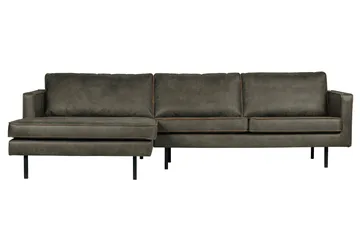 Lissbon 3-seter Venstrevendt L-formet Sofa med Sjeselong 300 cm i Lær - Mørk Olivengrå - Møbler - Sofaer - Sofa med sjeselong