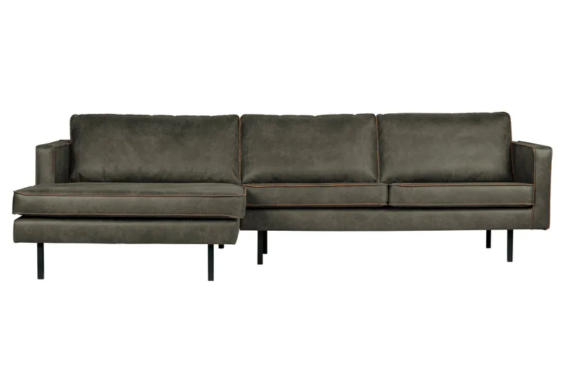 Lissbon 3-seter Venstrevendt L-formet Sofa med Sjeselong 300 cm i Lær, Mørk Olivengrå