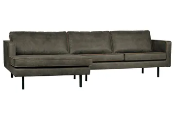 Lissbon 3-seter Venstrevendt L-formet Sofa med Sjeselong 300 cm i Lær - Mørk Olivengrå - Møbler - Sofaer - Sofa med sjeselong