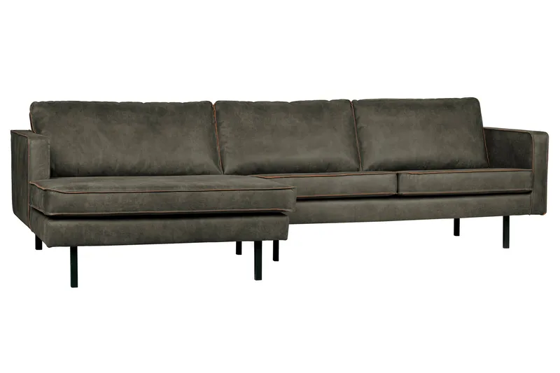 Lissbon 3-seter Venstrevendt L-formet Sofa med Sjeselong 300 cm i Lær - Mørk Olivengrå - Møbler - Sofaer - Sofa med sjeselong