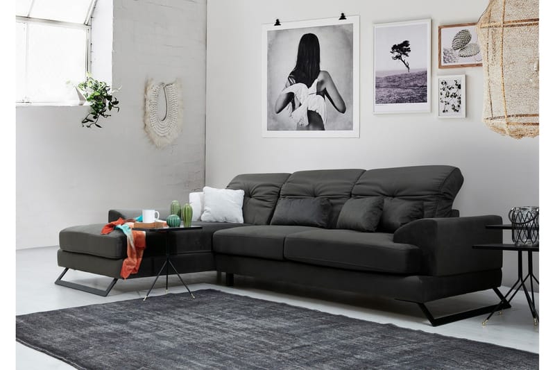 Longa Hjørnesofa med Divan Venstre - Svart - Møbler - Sofaer - Sofa med sjeselong