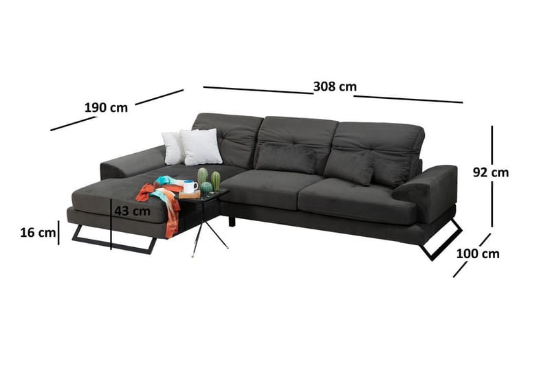 Longa Hjørnesofa med Divan Venstre - Svart - Møbler - Sofaer - Sofa med sjeselong
