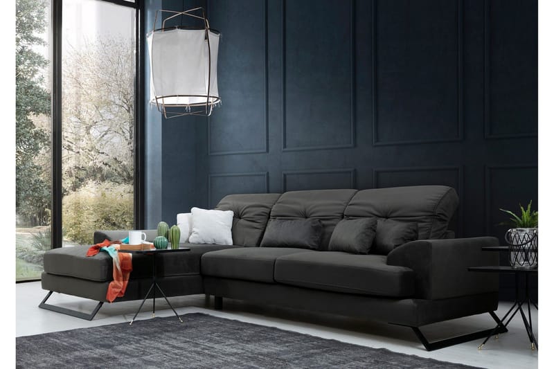 Longa Hjørnesofa med Divan Venstre - Svart - Møbler - Sofaer - Sofa med sjeselong