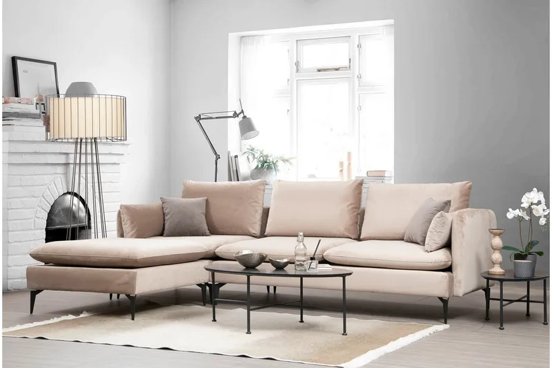 Luces Venstre L-formet Sofa med Sjeselong 289 cm i Stoff - Beige - Møbler - Sofaer - Sofa med sjeselong
