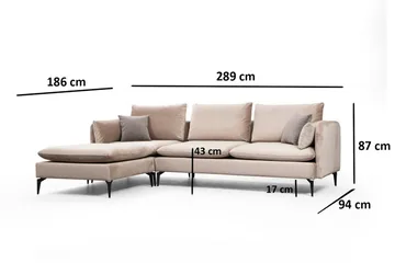 Luces Venstre L-formet Sofa med Sjeselong 289 cm i Stoff - Beige - Møbler - Sofaer - Sofa med sjeselong