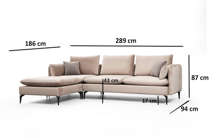 Luces Venstre L-formet Sofa med Sjeselong 289 cm i Stoff - Beige - Møbler - Sofaer - Sofa med sjeselong