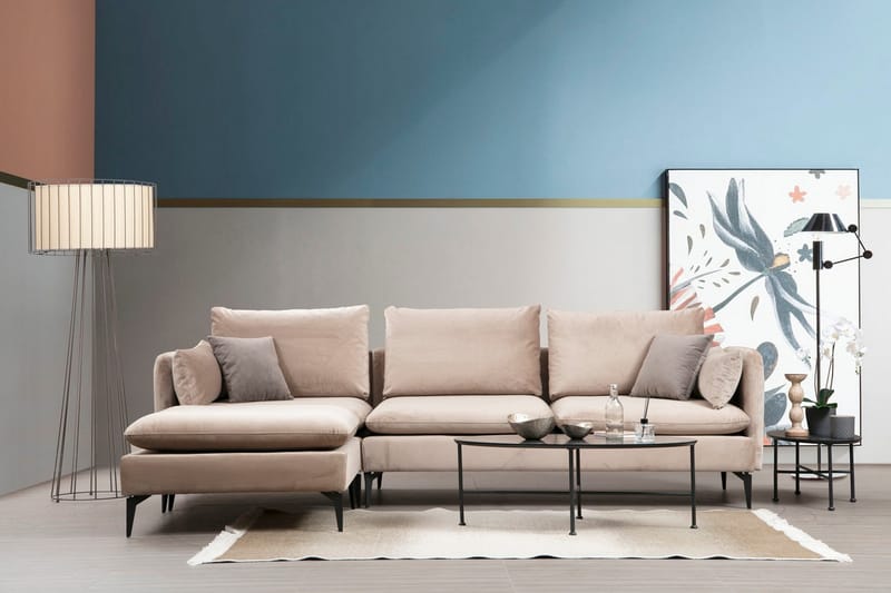 Luces Venstre L-formet Sofa med Sjeselong 289 cm i Stoff - Beige - Møbler - Sofaer - Sofa med sjeselong