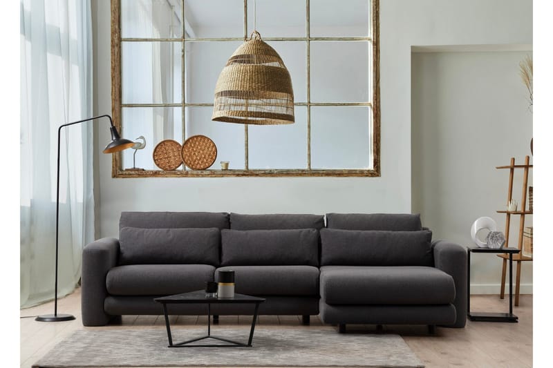 Makhan 3-seter Høyre L-formet Sofa med Sjeselong i Bouclé - Antracitt - Møbler - Sofaer - Sofa med sjeselong