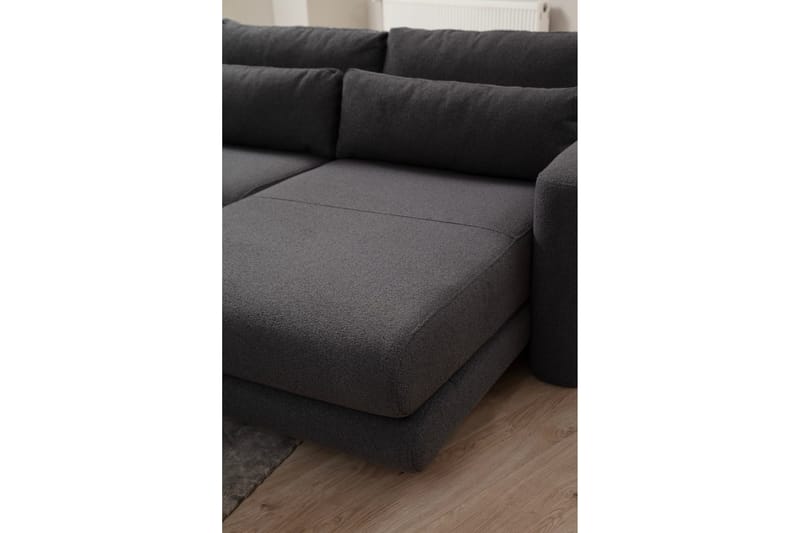 Makhan 3-seter Høyre L-formet Sofa med Sjeselong i Bouclé - Antracitt - Møbler - Sofaer - Sofa med sjeselong