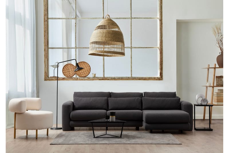 Makhan 3-seter Høyre L-formet Sofa med Sjeselong i Bouclé - Antracitt - Møbler - Sofaer - Sofa med sjeselong