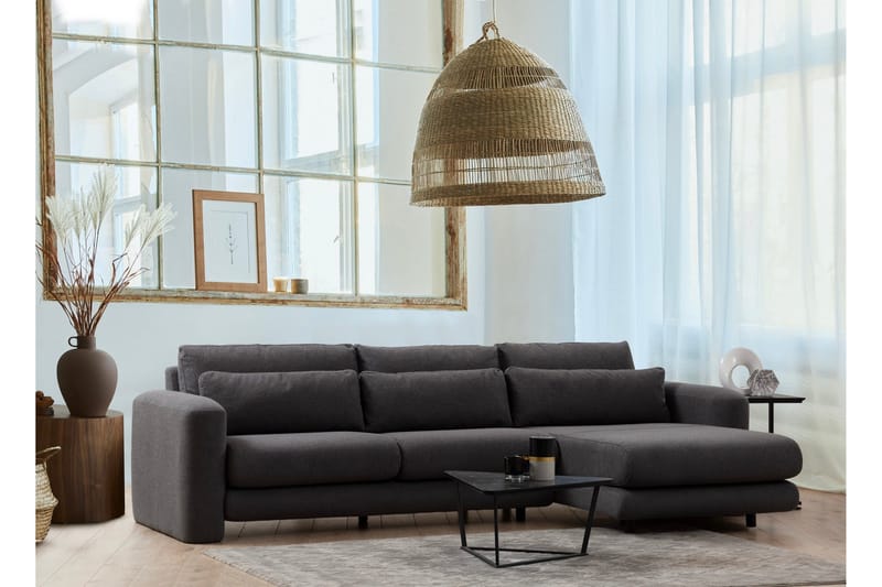 Makhan 3-seter Høyre L-formet Sofa med Sjeselong i Bouclé - Antracitt - Møbler - Sofaer - Sofa med sjeselong
