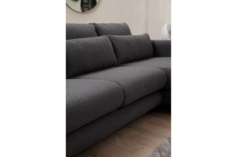 Makhan 3-seter Høyre L-formet Sofa med Sjeselong i Bouclé - Antracitt - Møbler - Sofaer - Sofa med sjeselong