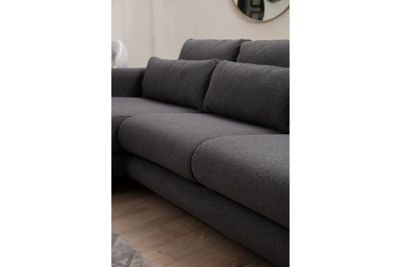 Makhan 3-seter Venstre L-formet Sofa med Sjeselong i Bouclé - Antracitt - Møbler - Sofaer - Sofa med sjeselong