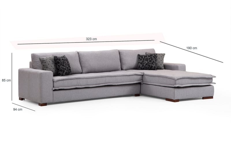 Mamerto Sofa m. Divan 4-seters - Lysegrå - Sofa med sjeselong - 4 seters sofa med divan