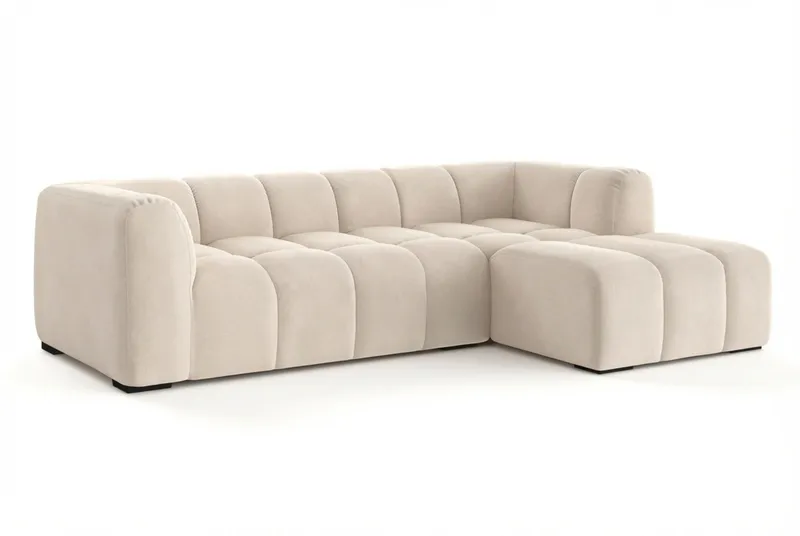 Marlow 3-seters boblete divansofa, høyrevendt - Beige - Møbler - Sofaer - Sofa med sjeselong