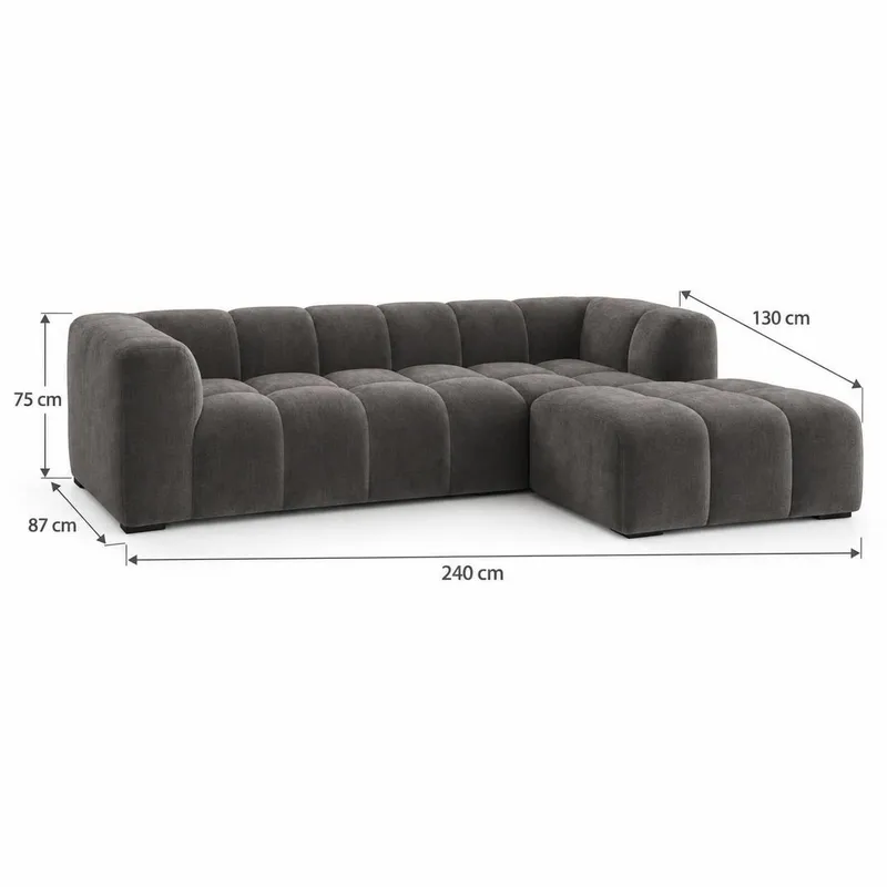 Marlow 3-seters L-formet Bubblig Divansofa Høyre med Sjeselong i Stoff - Grå - Møbler - Sofaer - Sofa med sjeselong