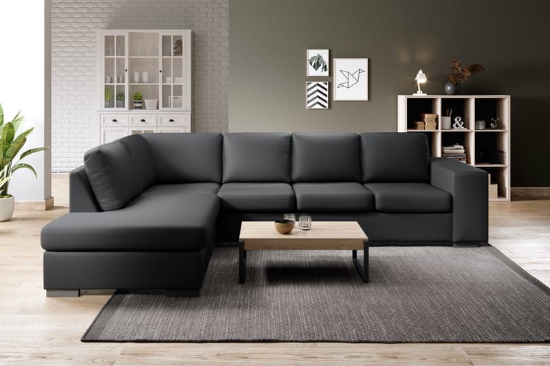 Memphis 4-seters Venstrevendt L-formet Large Sjeselongsofa i Kunstlær - Svart - Møbler - Sofaer - Sofa med sjeselong