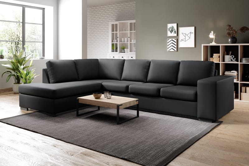 Memphis 4-seters Venstrevendt L-formet Large Sjeselongsofa i Kunstlær - Svart - Møbler - Sofaer - Sofa med sjeselong