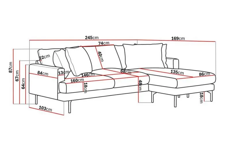 Menard 3-seters Høyrevendt L-formet Divansofa i Stoff - Mørk grå - Møbler - Sofaer - Sofa med sjeselong - 3 seters sofa med divan