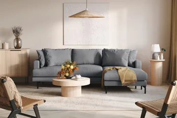 Menard 3-seters Høyrevendt L-formet Divansofa i Stoff - Mørk grå - Møbler - Sofaer - Sofa med sjeselong - 3 seters sofa med divan