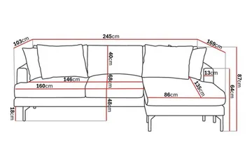 Menard 3-seters Høyrevendt L-formet Divansofa i Stoff - Mørk grå - Møbler - Sofaer - Sofa med sjeselong - 3 seters sofa med divan