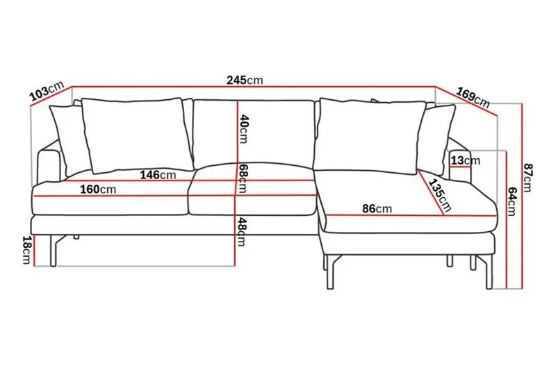 Menard 3-seters Høyrevendt L-formet Divansofa i Stoff - Mørk grå - Møbler - Sofaer - Sofa med sjeselong - 3 seters sofa med divan