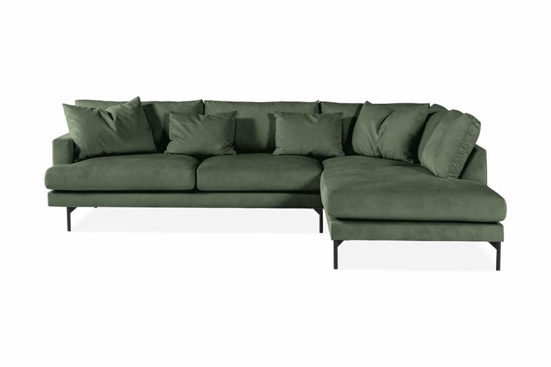Menard 3-seters Sofa med Sjeselong Høyre - Grønn/Svart - Sofa med sjeselong - Skinnsofaer - 2 seters sofa med divan - 3 seters sofa med divan - 4 seters sofa med divan - Fløyel sofaer