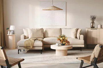 Menard 3-seters Venstrevendt Dyp L-formet Divansofa i Manchester - Beige - Møbler - Sofaer - Sofa med sjeselong - 3 seters sofa med divan