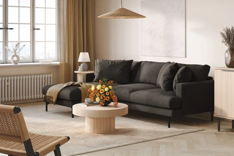 Menard 3-seters Venstrevendt L-formet Divansofa i Manchester - Mørk grå - Møbler - Sofaer - Sofa med sjeselong - 3 seters sofa med divan