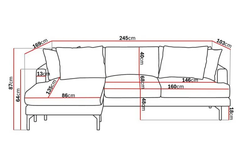 Menard 3-seters Venstrevendt L-formet Divansofa i Manchester - Mørk grå - Møbler - Sofaer - Sofa med sjeselong - 3 seters sofa med divan