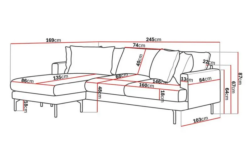Menard 3-seters Venstrevendt L-formet Divansofa i Manchester - Mørk grønn - Møbler - Sofaer - Sofa med sjeselong