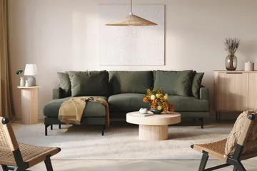 Menard 3-seters Venstrevendt L-formet Divansofa i Manchester - Mørk grønn - Møbler - Sofaer - Sofa med sjeselong