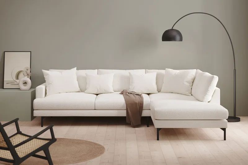 Menard 4-seters Høyrevendt Dyp L-formet Sjeselongsofa i Bouclé - Hvit - Møbler - Sofaer - Sofa med sjeselong