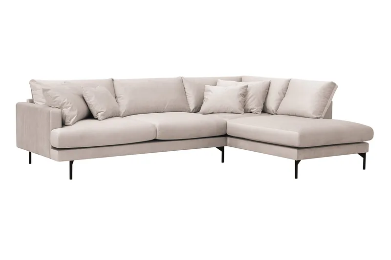 Menard 4-seters Høyrevendt Dyp L-formet Sjeselongsofa i Fløyel - Beige - Møbler - Sofaer - Sofa med sjeselong
