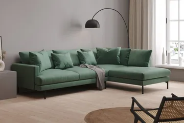 Menard 4-seters Høyrevendt Dyp L-formet Sjeselongsofa i Fløyel - Mørk grønn - Møbler - Sofaer - Sofa med sjeselong