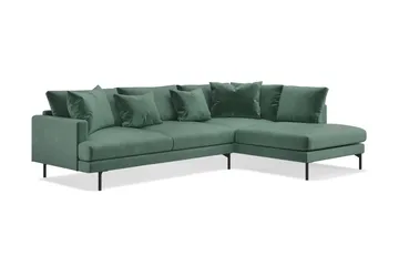 Menard 4-seters Høyrevendt Dyp L-formet Sjeselongsofa i Fløyel - Mørk grønn - Møbler - Sofaer - Sofa med sjeselong