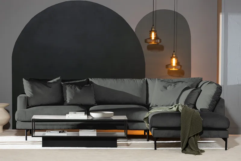 Menard 4-seters Høyrevendt Dyp L-formet Sjeselongsofa i Manchester - Grå - Møbler - Sofaer - Sofa med sjeselong