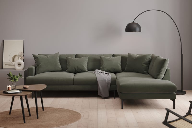 Menard 4-seters Høyrevendt Dyp L-formet Sjeselongsofa i Manchester - Mørk grønn - Møbler - Sofaer - Sofa med sjeselong