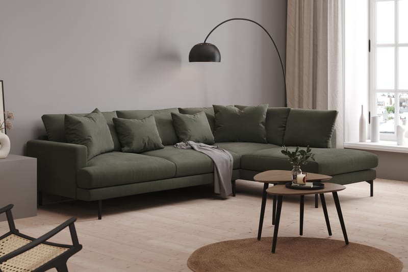 Menard 4-seters Høyrevendt Dyp L-formet Sjeselongsofa i Manchester - Mørk grønn - Møbler - Sofaer - Sofa med sjeselong