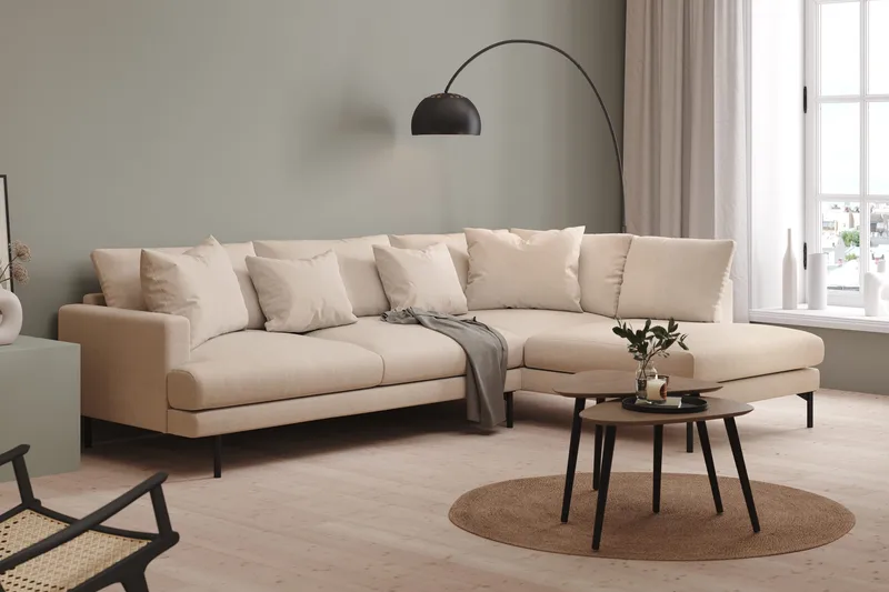 Menard 4-seters Høyrevendt Dyp L-formet Sjeselongsofa i Stoff - Beige - Møbler - Sofaer - Sofa med sjeselong