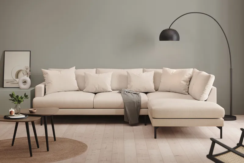 Menard 4-seters Høyrevendt Dyp L-formet Sjeselongsofa i Stoff - Beige - Møbler - Sofaer - Sofa med sjeselong