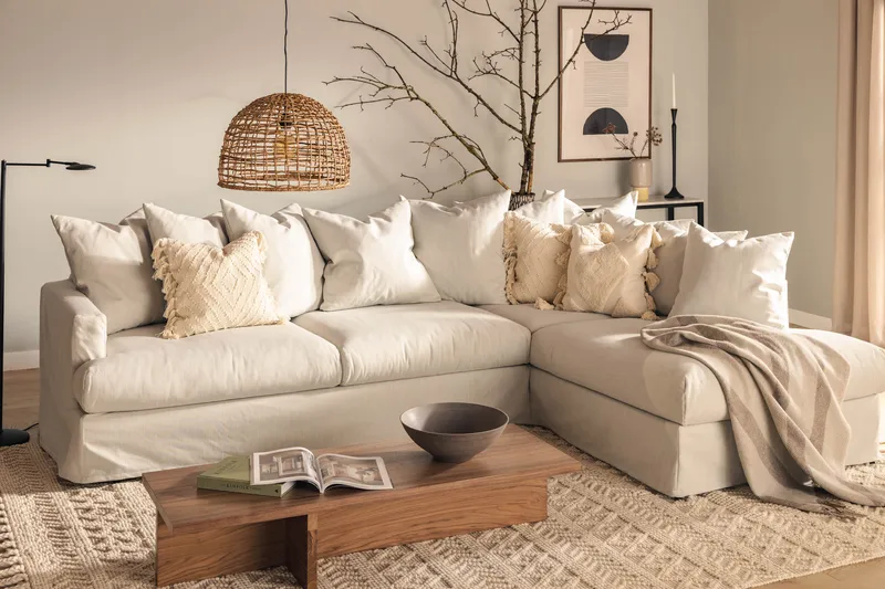 Menard 4-seters Høyrevendt Dyp L-formet Sjeselongsofa i Stoff - Lys grå - Møbler - Sofaer - Sofa med sjeselong