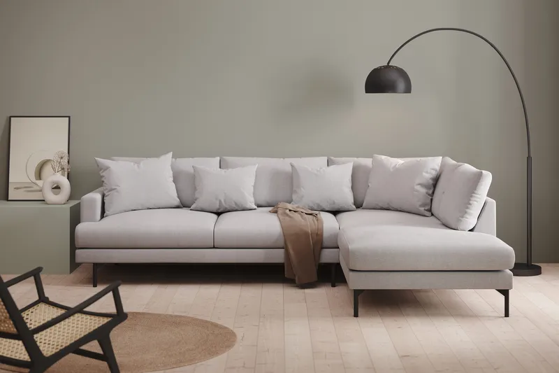 Menard 4-seters Høyrevendt Dyp L-formet Sjeselongsofa i Stoff - Lys grå - Møbler - Sofaer - Sofa med sjeselong