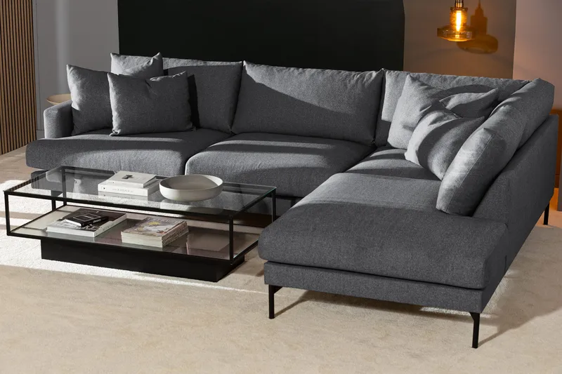Menard 4-seters Høyrevendt Dyp L-formet Sjeselongsofa i Stoff - Mørk grå - Møbler - Sofaer - Sofa med sjeselong