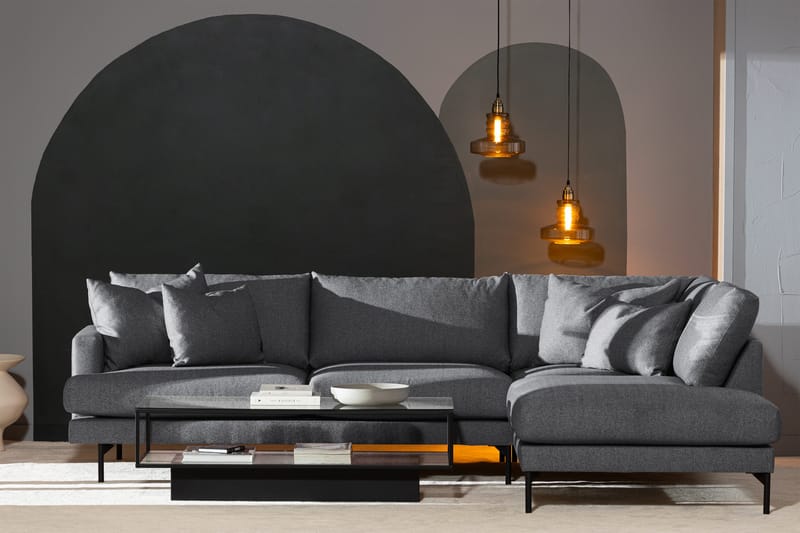 Menard 4-seters Høyrevendt Dyp L-formet Sjeselongsofa i Stoff - Mørk grå - Møbler - Sofaer - Sofa med sjeselong
