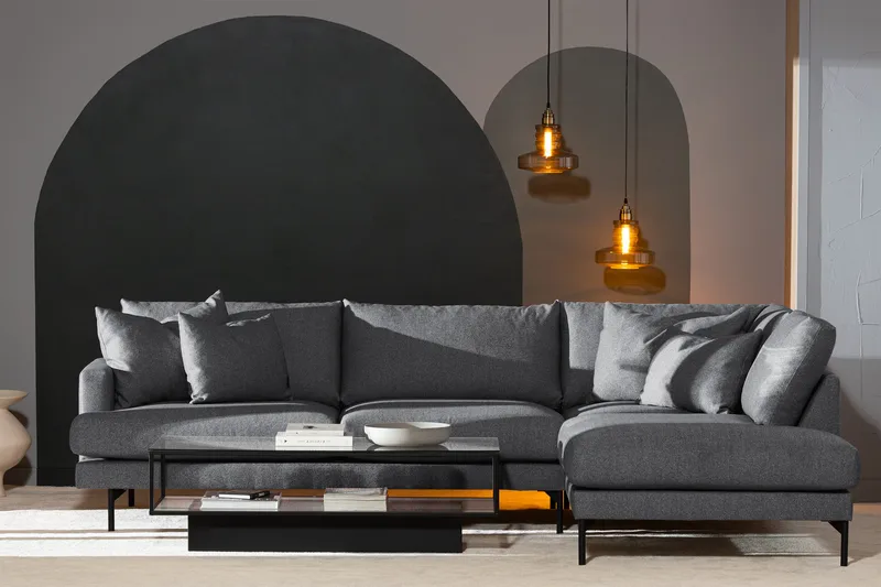 Menard 4-seters Høyrevendt Dyp L-formet Sjeselongsofa i Stoff - Mørk grå - Møbler - Sofaer - Sofa med sjeselong